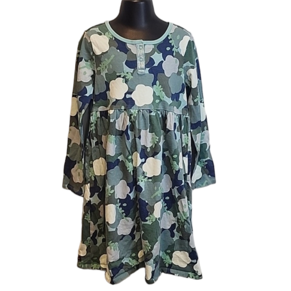 Tea Collection Blue and Green Camouflage Floral Henley Dress 8